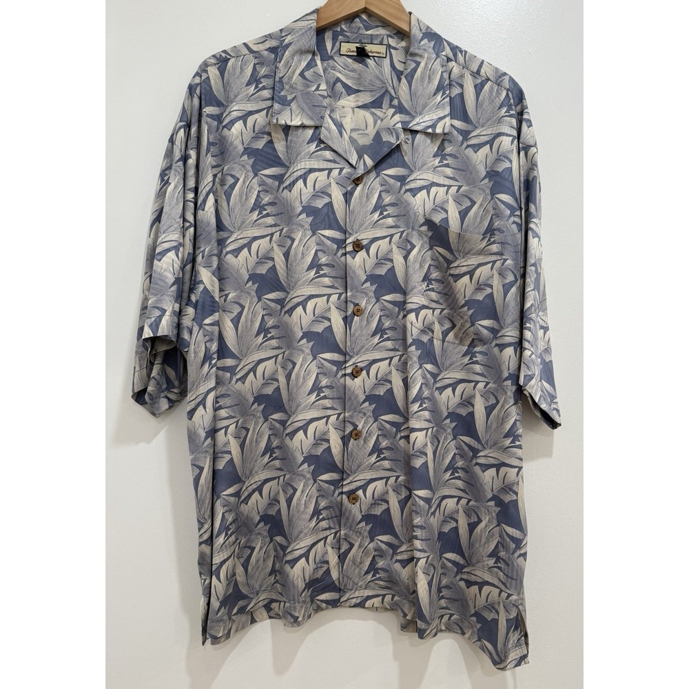 Tommy Bahama 100% Silk Blue Leaf Hawaiian Shirt‎ Size 2XL